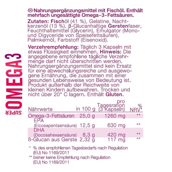 LR Super Omega 3 Kapseln activ mit EPA (Eicosapentaensäure) und DHA (Docosahexaensäure)
